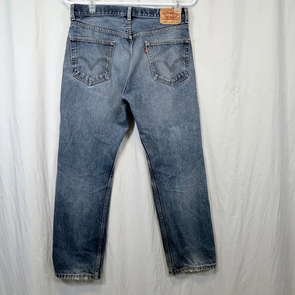 Levi's‎ 505 Regular Fit Jeans Blue Distressed Straight Leg Denim W34 L30
